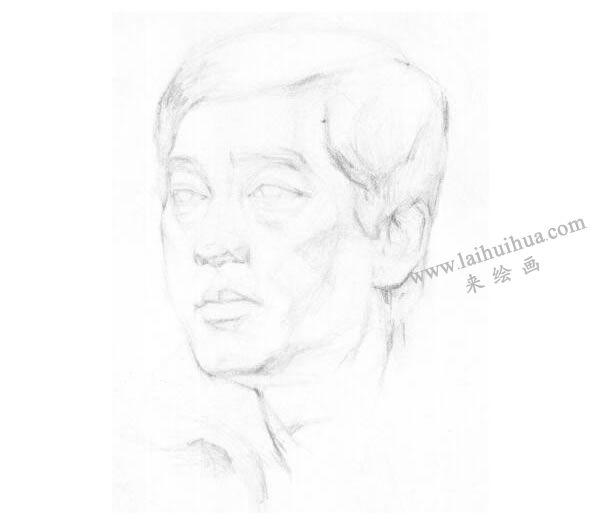 《男子头像》素描画法步骤图示02