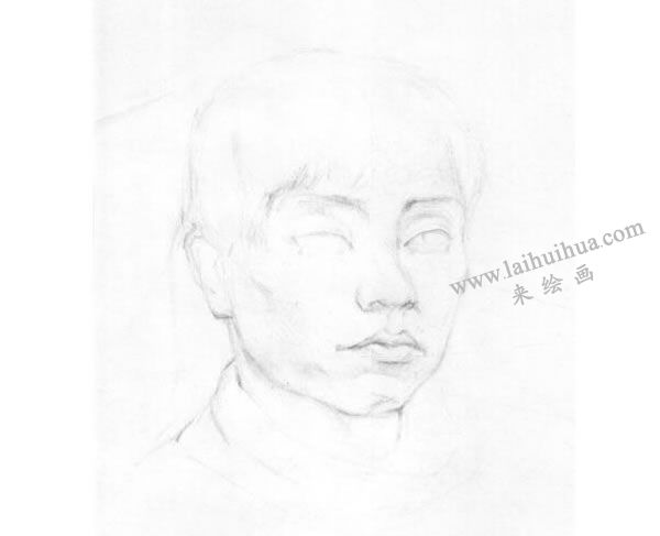 《女青年头像》素描画法步骤图示01