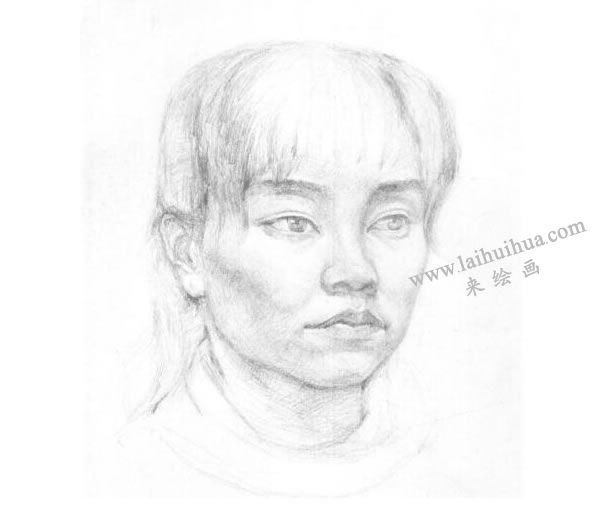 《女青年头像》素描画法步骤图示03