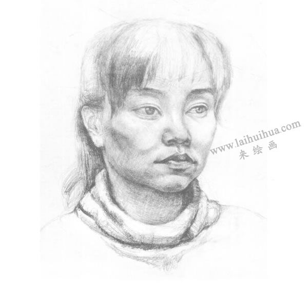 《女青年头像》素描画法步骤图示04