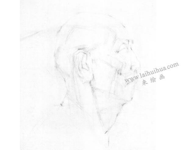 《老者侧面像》（胸像）素描画法步骤01