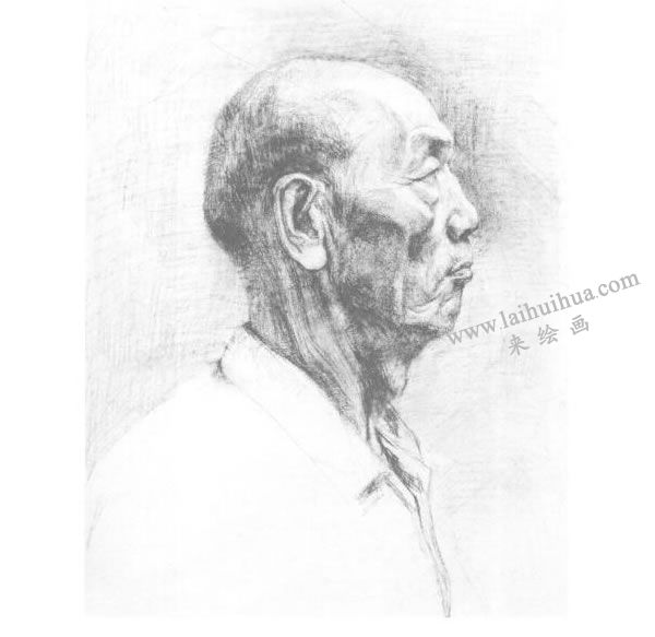 《老者侧面像》（胸像）素描画法步骤04