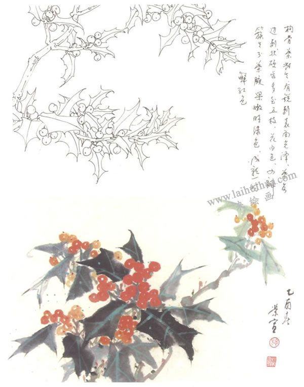 枸骨写意画法