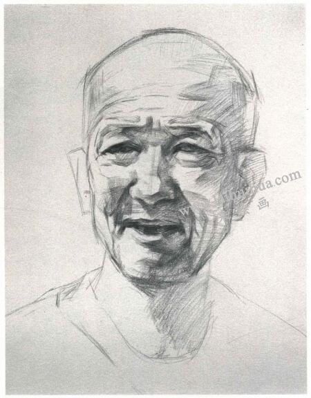 杨国杰老年男子人物素描画法步骤图示02
