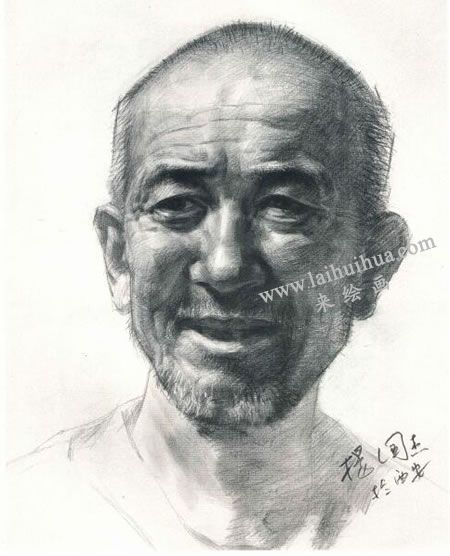 杨国杰老年男子人物素描画法步骤图示05