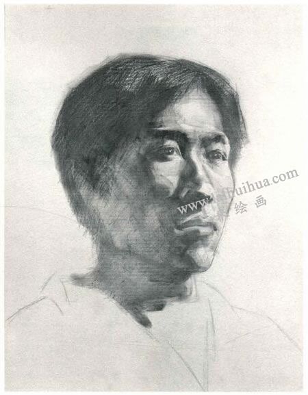 杨国杰青年男子侧面肖像素描画法步骤图示02