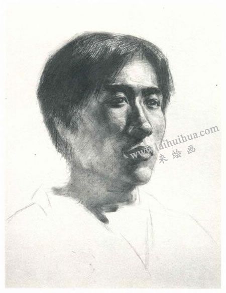 杨国杰青年男子侧面肖像素描画法步骤图示03