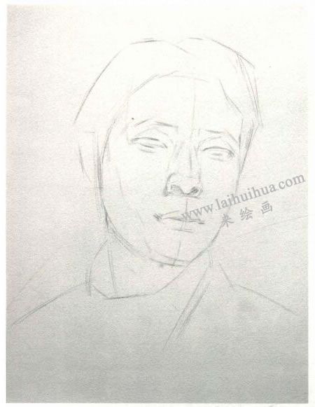 杨国杰青年男子正面肖像素描画法步骤图示01