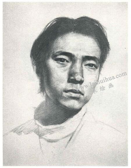 杨国杰青年男子正面肖像素描画法步骤图示03