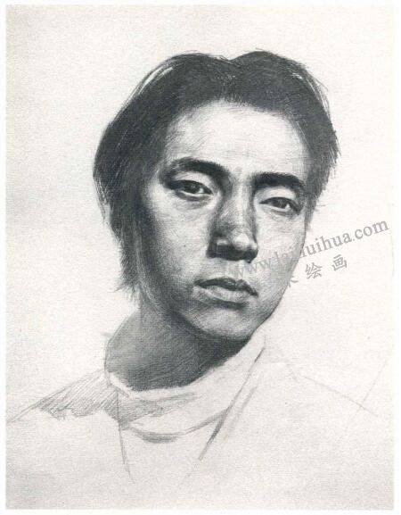 杨国杰青年男子正面肖像素描画法步骤图示04