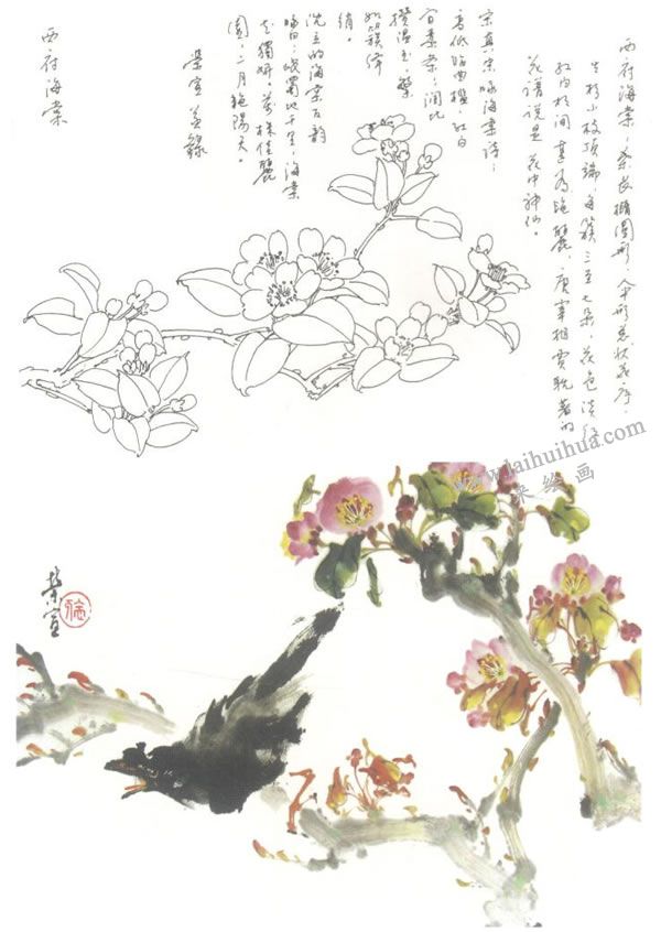西府海棠写意画法