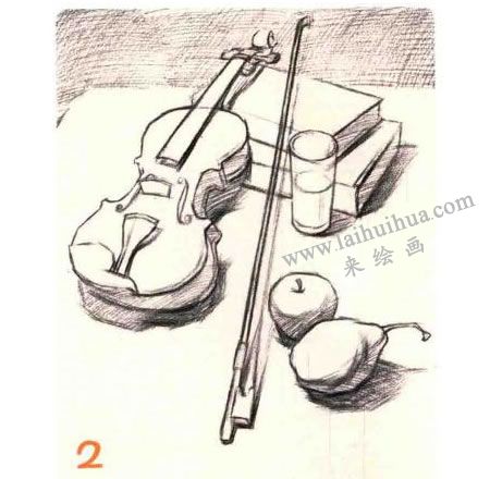 小提琴组合素描画法步骤图示02