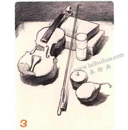 小提琴组合素描画法步骤图示03