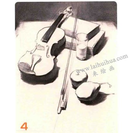 小提琴组合素描画法步骤图示04