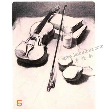 小提琴组合素描画法步骤图示05