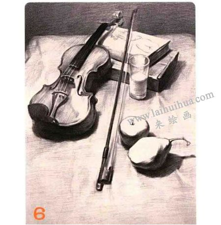 小提琴组合素描画法步骤图示06
