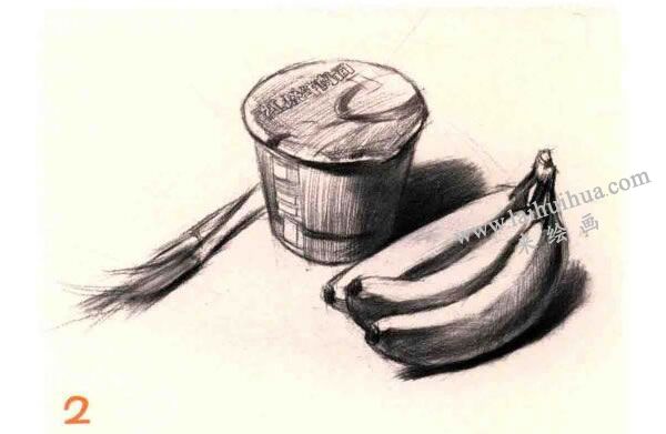 桶装方便面组合素描画法步骤图示02