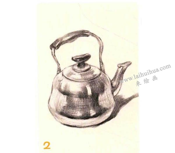 不锈钢水壶素描的作画步骤图示02