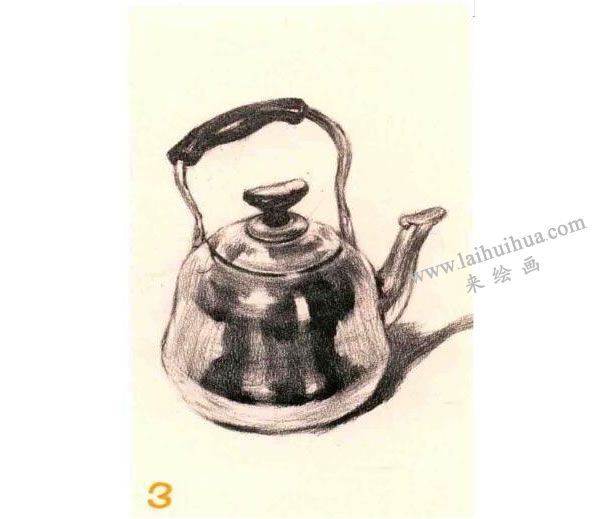 不锈钢水壶素描的作画步骤图示03