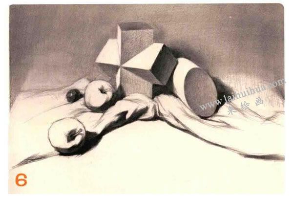 石膏体、水果组合素描画法步骤图示06