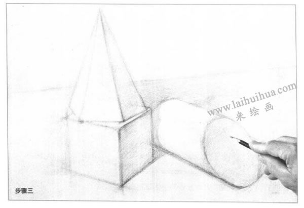 组合几何体素描以明暗为主的作画步骤图示03