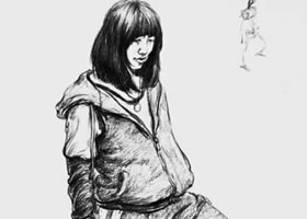 女青年站姿炭笔速写画法