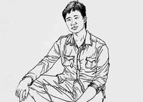 男青年坐姿秀丽笔速写画法