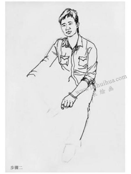 男青年坐姿秀丽笔速写画法步骤图示02