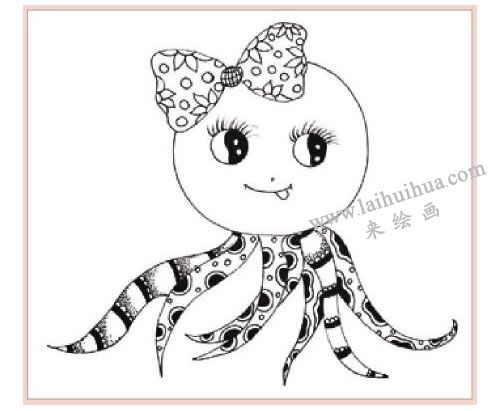 爱美的章鱼妹妹装饰画作画步骤图示03