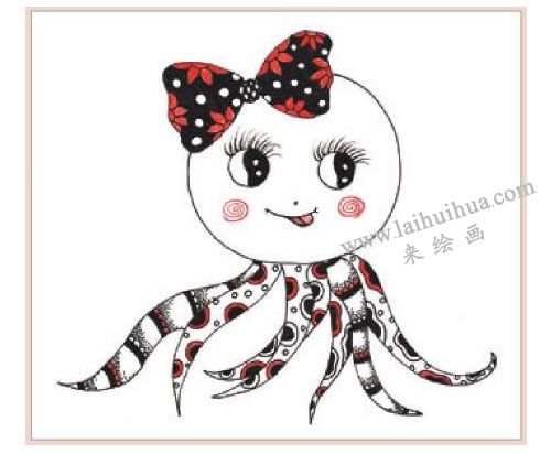 爱美的章鱼妹妹装饰画作画步骤图示04
