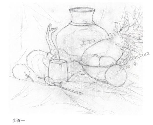 《水果静物组合》水彩画法步骤01