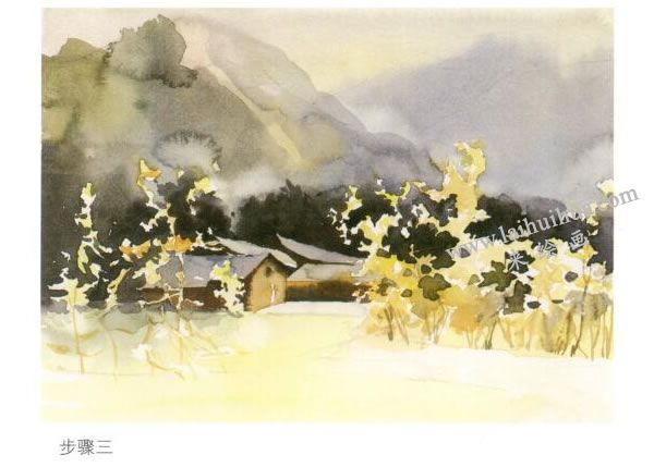 《山里人家》水彩画法步骤03