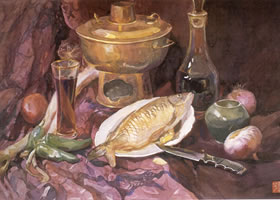 彭如华《晚餐》水彩画