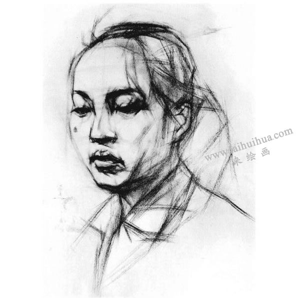 女青年头像结构素描画法步骤图示03