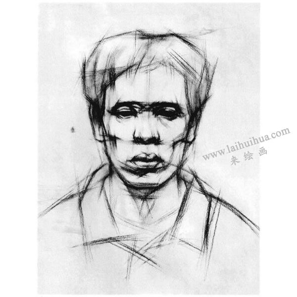 男中年头像结构素描画法步骤图示03
