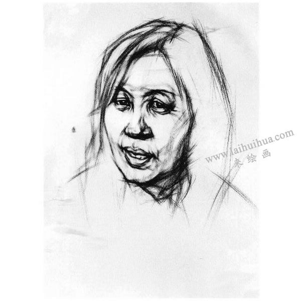 女中年头像结构素描画法步骤图示03