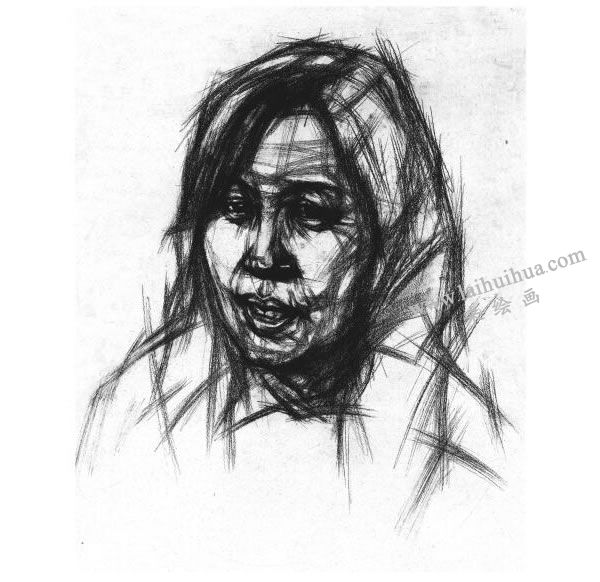 女中年头像结构素描画法步骤图示05