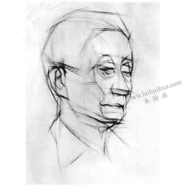 老年人头像结构素描画法步骤图示02