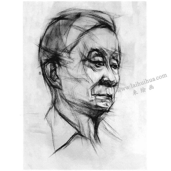 老年人头像结构素描画法步骤图示04