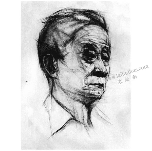 老年人头像结构素描画法步骤图示05