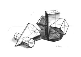 两个几何体组合的结构素描表现步骤