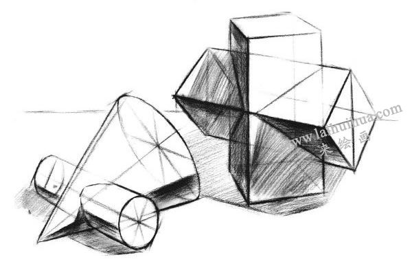 两个几何体组合的结构素描表现步骤03