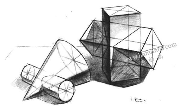 两个几何体组合的结构素描表现步骤04
