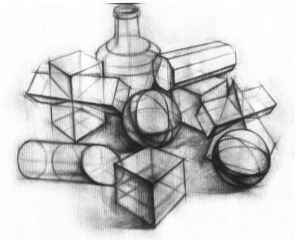 石膏几何形体的结构素描表现方法