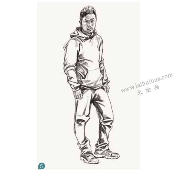 男性青年站姿速写步骤图示05