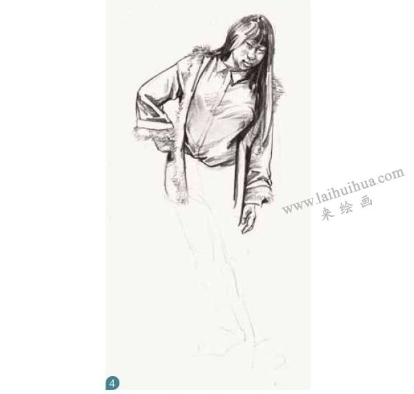 女生站姿速写步骤图示04