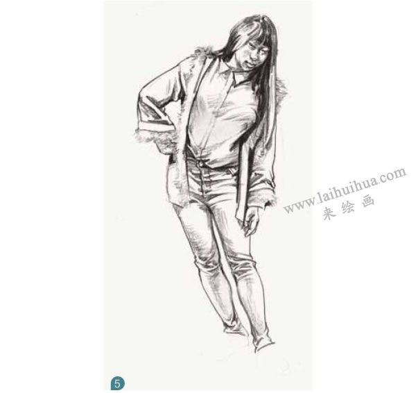 女生站姿速写步骤图示05