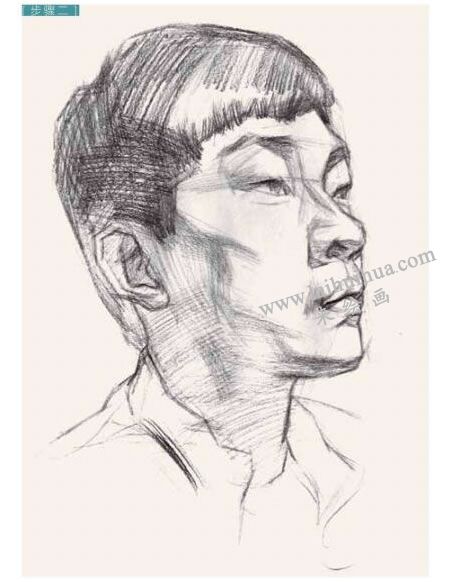男青年头像结构素描画法步骤图示02