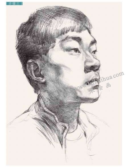 男青年头像结构素描画法步骤图示03