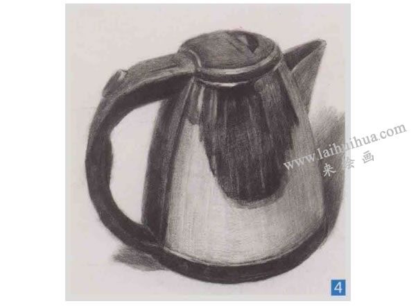 不锈钢水壶明暗素描画法步骤04